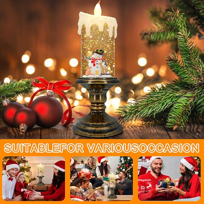 Christmas Flameless Candles, Flickering Flameless Candles with Timer, LED Candles Battery Operated, Snow Globe Candle Light for Christmas Decorations