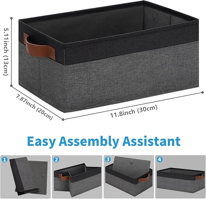 GhvyenntteS Small Fabric Storage Bins with Handles 6 Pack, 11.8" x 7.87" x 5.11" Storage Baskets for Shelves, Baskets for Organizing Clothes Underwear Socks Hats DVDs (Grey/Black)