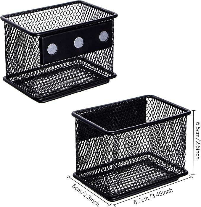 dedoot 4 Pack Magnetic Pen Holder, 3.45x2.3x2.6inch Magnetic Basket Locker Organizer Metal Mesh Pencil Memo Holder for Whiteboard, Fridge, Desk, Offices