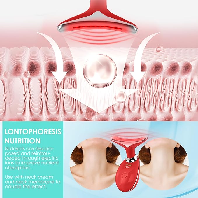 Facial Massager Red-Light-Therapy-for-Face and Neck, Face 𝖲 culpting Wand with 7 Color (Bright Red)