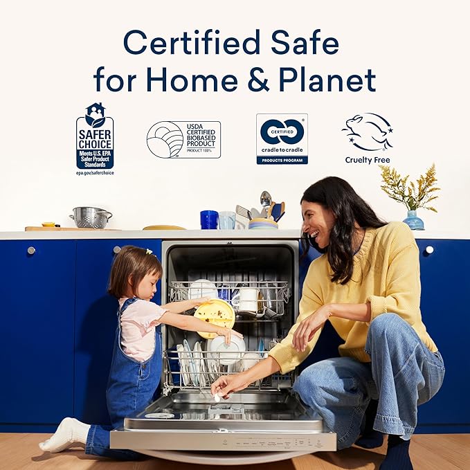 BLUELAND Dishwasher Detergent Tablets, 120 Count, Unscented 100% Plastic-Free Eco Friendly Dishwashing Pods, Natural, Sustainable