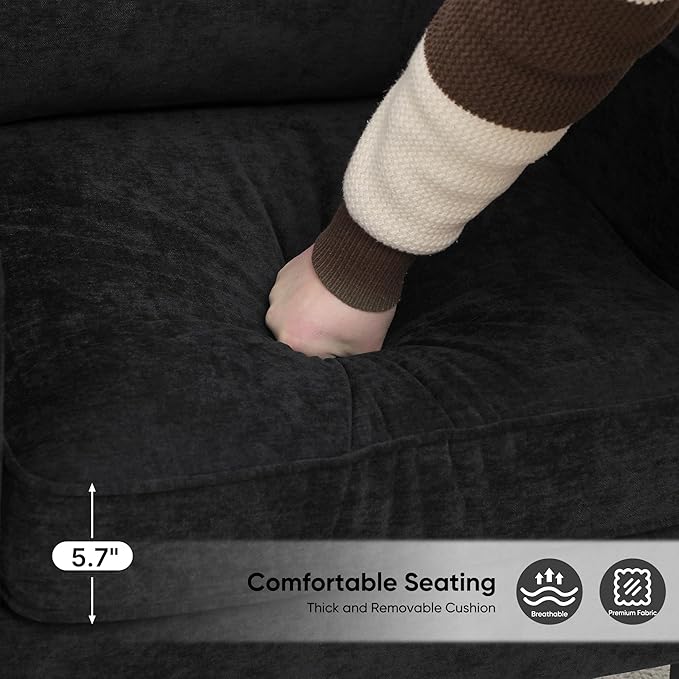 Accent Chair for Living Room, Mid Century Modern Reading Chair for Bedroom, Upholstered Armchair with Side Pockets, Comfy Single Sofa Side Chair for Office, Apartment, Small Room, Black