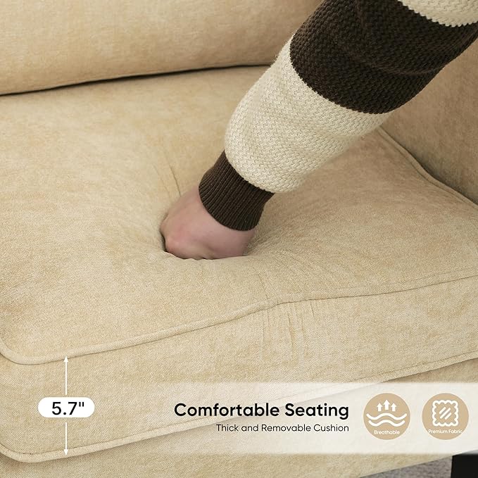 Accent Chair for Living Room, Mid Century Modern Reading Chair for Bedroom, Upholstered Armchair with Side Pockets, Comfy Single Sofa Side Chair for Office, Apartment, Small Room, Light Brown