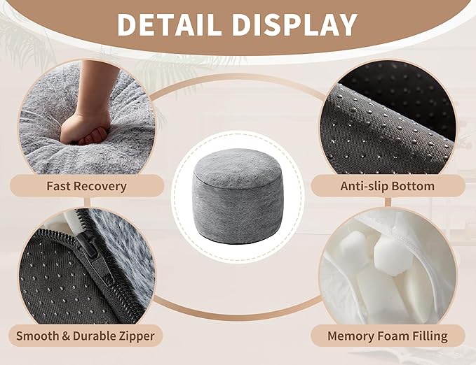 Boho Ottoman Living Room Furniture 20"x15" Round Ottomans Pouf Couch Foot Rest Navy Pouf Ottoman Foot Rest with Foam Chunk Filling Pouffe Ottomans Stuffed Foot Rests Poufs for Couch