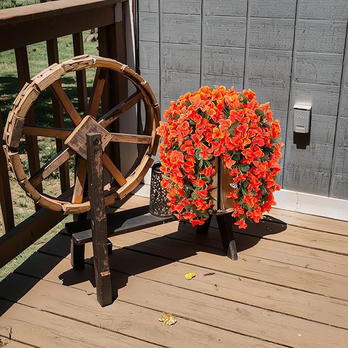 Artificial Bougainvillea Faux Flowers Plants for Outdoors Outside Fall Autumn Decor, 2 PCS Silk Trailing Vines UV Resistant Realistic Orange Fake Flowers for Planter Front Door Porch Patio Balcony