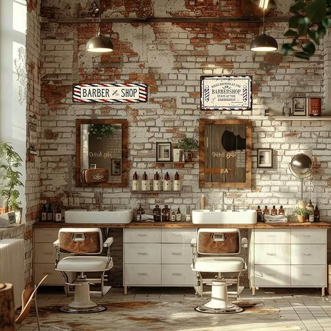 Barber Shop Decor Accessories - Barbershop Poster Metal Tin Signs Vintage Wall Art, Barber Gifts for Men Haircut Decorations 4x16 Inch