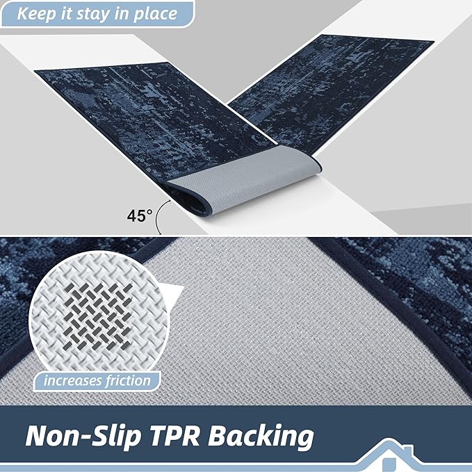 BEQHAUSE Dirt Trapper Door Mat 20"x32" Non-Slip Door Mats Washable Entryway Rugs Stain Resistant Doormat Absorbent Welcome Floor Mat for Front Back Door, Muddy Wet Shoes & Paws,Blue