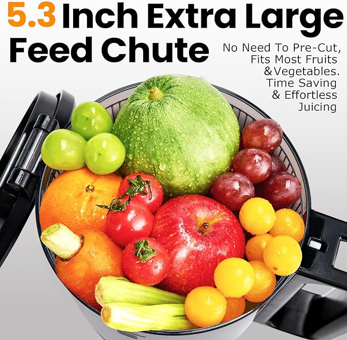 Cold Press Juicer,Slow Masticating Juicer Machines with 5.3" Large Feed Chute for Most Fruits and Vegetables,Easy to Clean Lemon Orange juicer with 250W Motor and High Juice Yield,Metal Gray