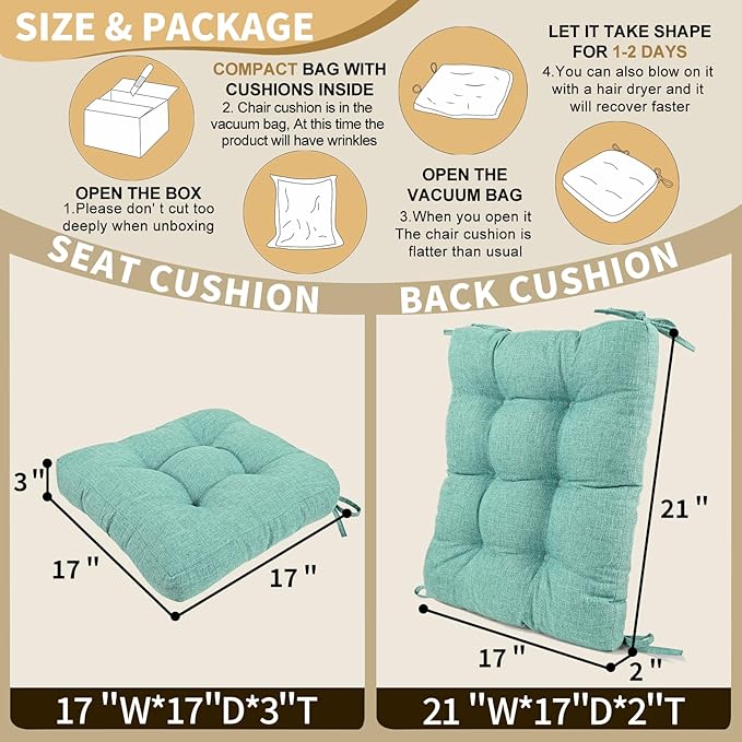 BUYUE Chair Cushion Set for Rocking Chair, Back Pillow & Seat Cushion with Ties, Original Woven Fabric Non-Slip Chair Pads for Elderly Sitting, Light Green