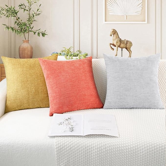 CaliTime Throw Pillow Covers Decorative 18 X 18 Inches Pack of 2 Cozy Chenille Cushion Cases for Couch Sofa Bed Living Room Home Living Coral