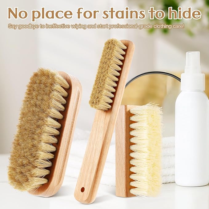 3 Pcs Wood Laundry Stain Brush Stain Remover Brushes with Boar Bristle Small Stain Brush for Clothes for Scrubbing Stains from Furniture Fabric Leather(3 Pcs F)