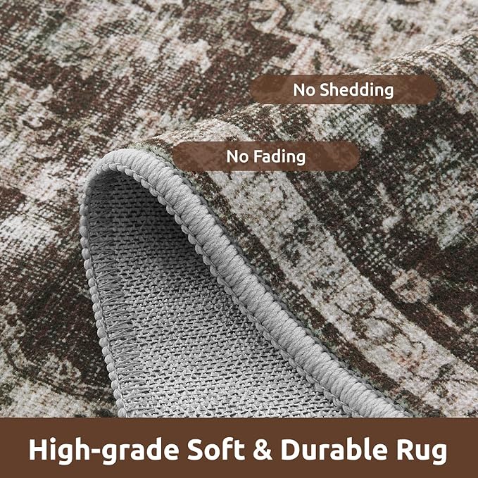 AMOAMI-2X6 Runner Rug-Washable Runners for Hallways-Soft Non Slip Bedside Rugs for Bedroom-Vintage Long Rug for Hallways Entryway Laundry Room Stair Kitchen Bathroom Brick/Brown