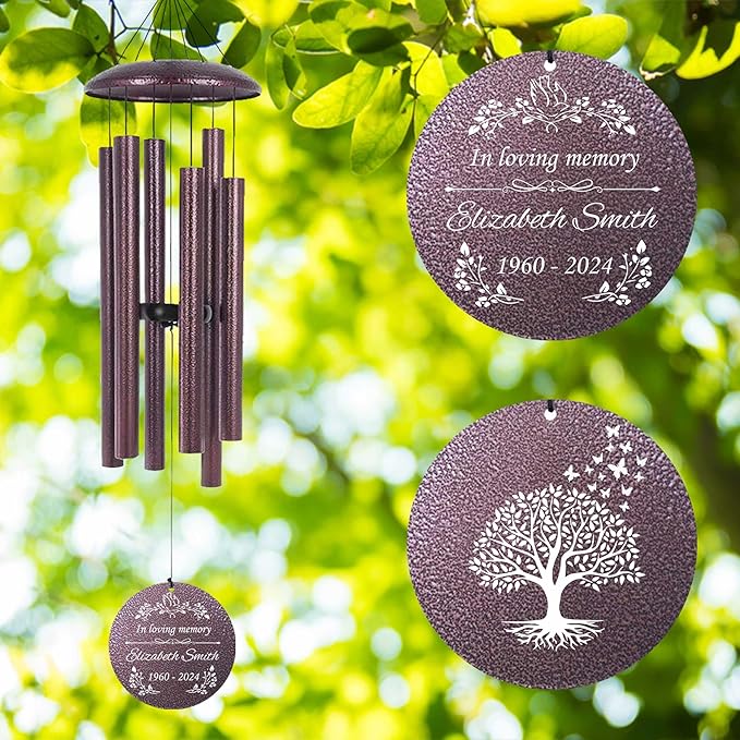 ASTARIN Memorial Wind Chimes Personalized, Bereavement Condolence Gifts for Loss of Mother Husband Wife, Customized Wind Chimes for Outside Deep Tone(Produced in USA)