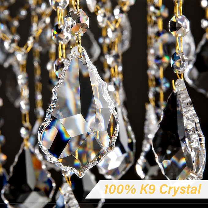 Crystal Chandelier for High Ceilings, Gold Chandelier, 15 Lights Modern Gold Crystal Chandeliers, Large Chandeliers for Staircase Foyer Entryway Living Room, 2 Layers