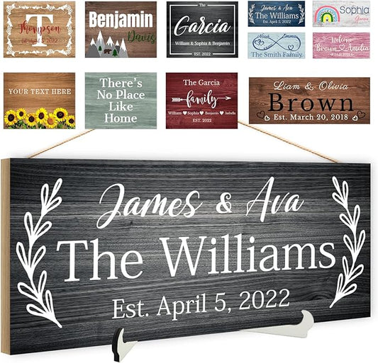 Custom Wood Sign Prsonalized Text Business Home Decor, Personalized Rustic Plaque Board Hanging Wooden Name Sign for Wall Art, Customized Signs Plank Decoration Gifts for Wedding Family Farmhouse Kitchen, Rectangle