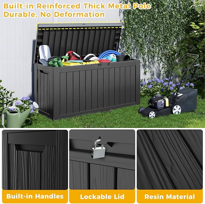 85 Gallon Deck Box Waterproof,Outdoor Storage Box Lockable for Patio Cushions,Garden Tools,Pool Accessories with Hydraulic Rod, UV-Resistant and Durable for Patio,Garden Use