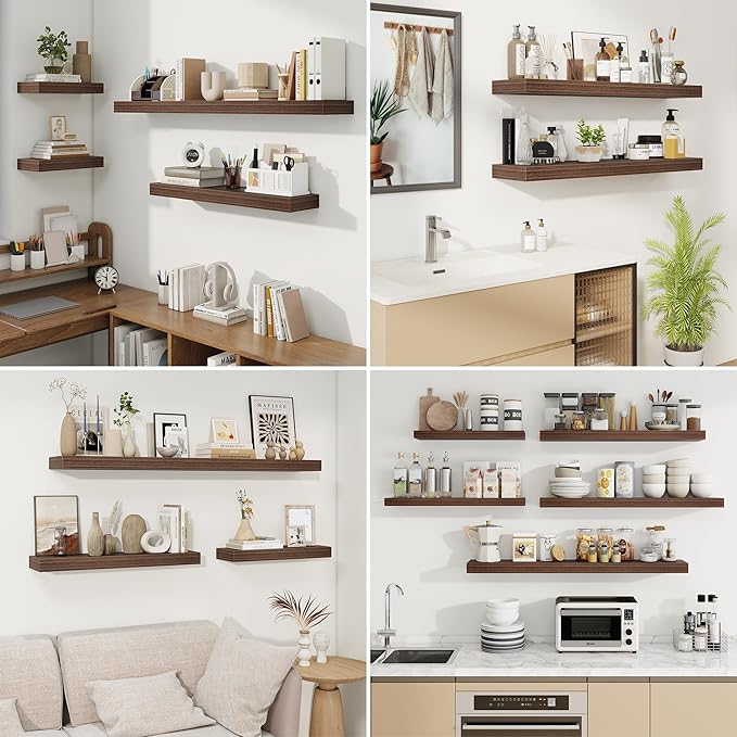 fuqing Floating Shelves for Wall, Bathroom Shelf Wall Mounted for Storage, Shelves with Invisible Bracket for Bedroom, Kitchen, Living Room, Farmhouse Small Book Shelf, 30 Inch Set of 2, Walnut