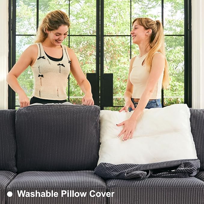 Belffin Corduroy Modular Sectional Sofa 9 Seat Convertible Sectional Sleeper Sofa Bed with Storage Ottomans Modular Sectional Couch Bed for Living Room Dark Grey