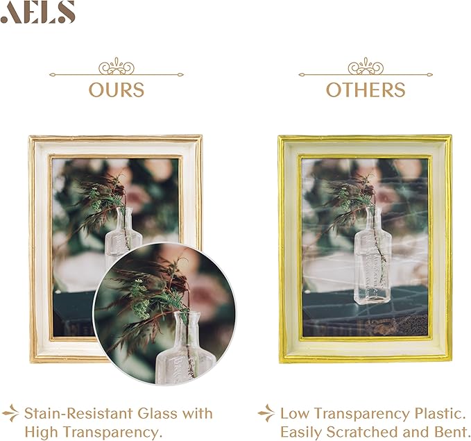 AELS 5x7 Inch Vintage Picture Frame, Elegant Antique Photo Frames with Glass Front, Photo Display, Tabletop Wall Hanging, Gift Ideas, Off-white with Gold Trim