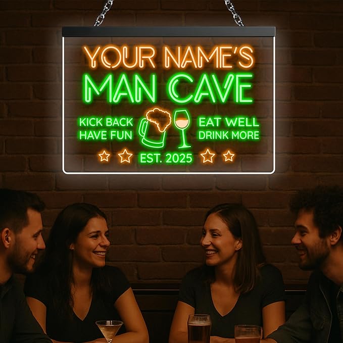 Custom Bar Neon Sign Personalized LED Signs for Man Cave Cool Home Bar Lighted Acrylic Table for Men Lounge Workshop Garage Poker Billiards Tavern Wall Decor Gifts