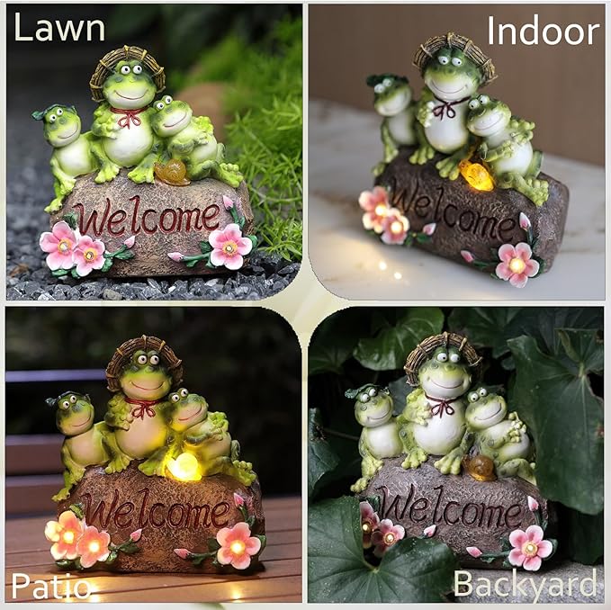 Funny Frog Statues For Garden - 7'' Mothe & Sons Solar Frog Garden Decor Frog Garden Statue For Yard Patio porch Lawn Birthday Christmas Thanksgiving Housewarming Frog Gifts For Women Mother.