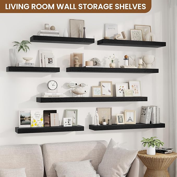 fuqing Floating Shelves for Wall, Bathroom Shelf Wall Mounted for Storage, Shelves with Invisible Bracket for Bedroom, Kitchen, Living Room, Farmhouse Small Book Shelf, 40 Inch Set of 2, Black