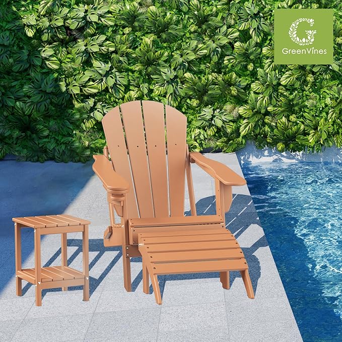 GREENVINES Adirondack-Ottoman | HDPE Plastic | Outdoor Footrest | All Weather | Foot Rest | Foot Stool | Teak | for Adirondack Chair | for Patio Backyard Pool
