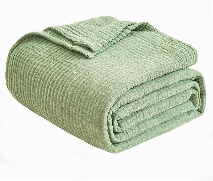 EMME Cotton Blanket Twin XL for Bed Soft Muslin Blankets 66"x90" Lightweight Breathable Layering Bedspread Coverlet All Season Gauze, Sage Green