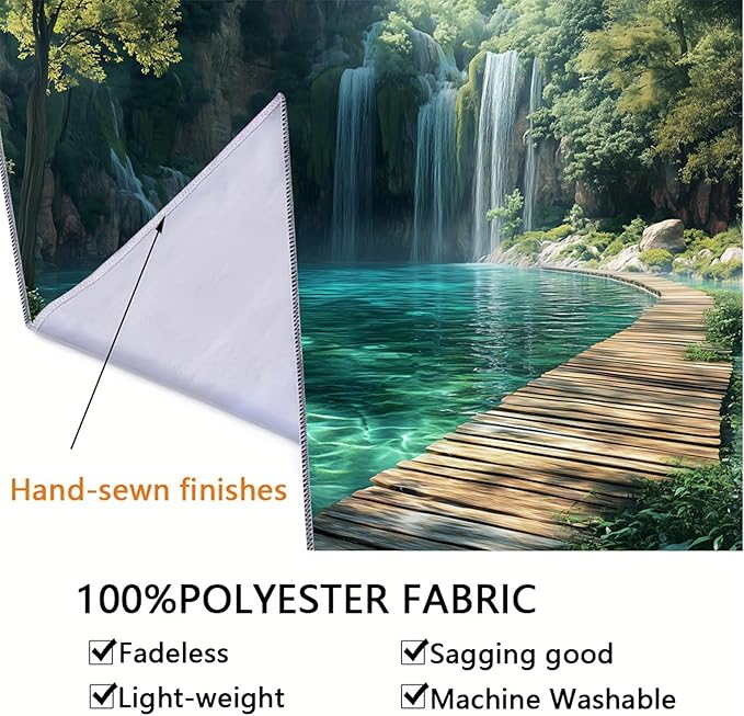 BSFHH Nature Tapestry Forest Tree Sea Cave Wall Hanging, Stream Through Rainforest Landscape Wall Art Tapestry for Bedroom Living room (Waterfall, 110" × 87", Unframed)