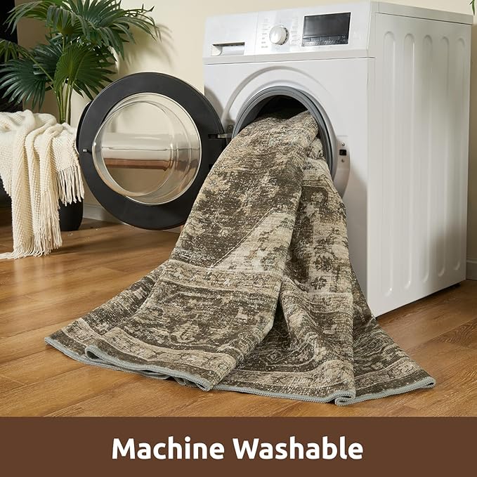 AMOAMI 6FT Round Rug - Vintage Soft Coffee & Brown Rugs for Living Room, Bedroom, Dining Room, Office - Non Slip, Machine Washable