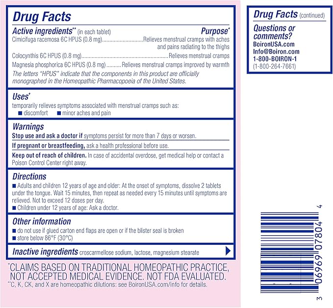 Boiron Cyclease Cramps Tablets for Relief from Menstrual Cramps, Aches, Pain, and Discomfort - 60 Count