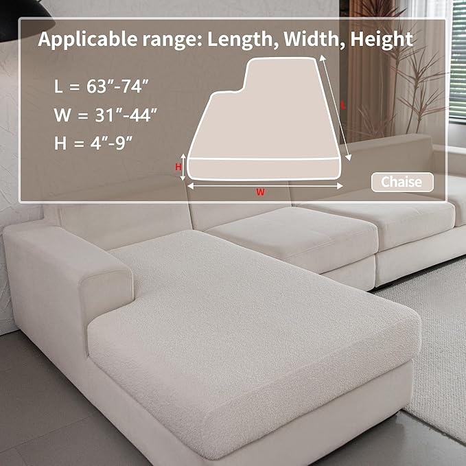 Couch Cushion Covers for Sectional Sofa, Stretch Soft Sofa Slipcovers Washable Wear-Resistant Universal Furniture Protector for Living Room(1 Piece Chaise Cover, Ivory)