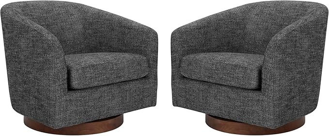 CHITA Swivel Accent Chair, FSC Certified Upholstered Fabric Barrel Chair for Living Room Set of 2, Fully Assembled, Dark Grey