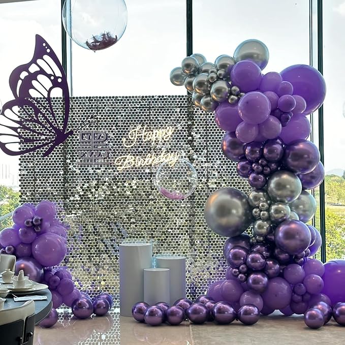 130pcs Metallic Purple Balloons Different Sizes 18" 12" 10" 5" Chrome Purple Latex Balloon Garland Arch Kit for Birthday Baby Shower Graduation Wedding Gender Reveal Party Decorations