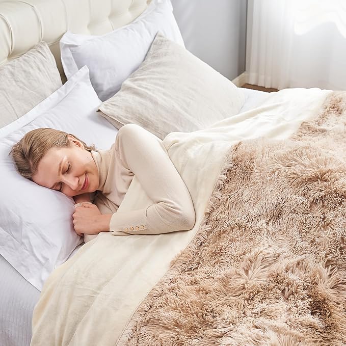 GONAAP Fuzzy Faux Fur Throw Blanket Queen Size Tie-dye Beige Super Soft Cozy Plush Fuzzy Shaggy Blanket for Couch Sofa Bed (Tie-dye Beige, Queen(90"x90"))