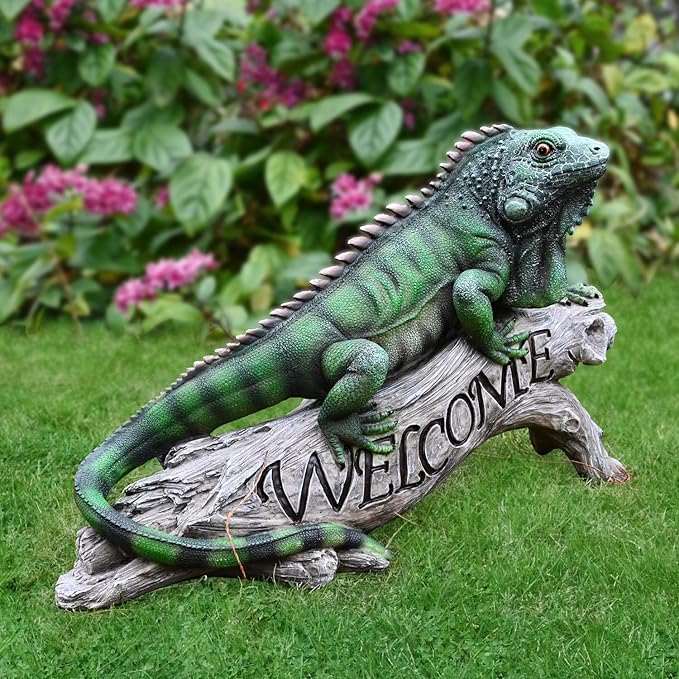 Chameleon Figurine Lizard Garden Decor: Big Iguana Figure Outdoor Statue Resin Yard Decoration Porch Large Sculpture Lawn Outside Flowerbed Accessories Welcome Sign