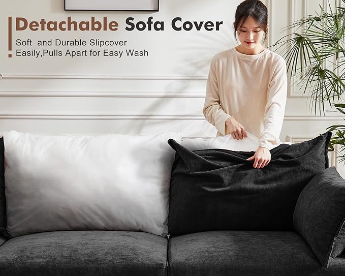 136.4" Oversized Modular Sectional Sofa, U Shaped Convertible Couch with Movable Ottoman, Large 7 Seat Corner Couches for Living Room Deep Seat Black Chenille