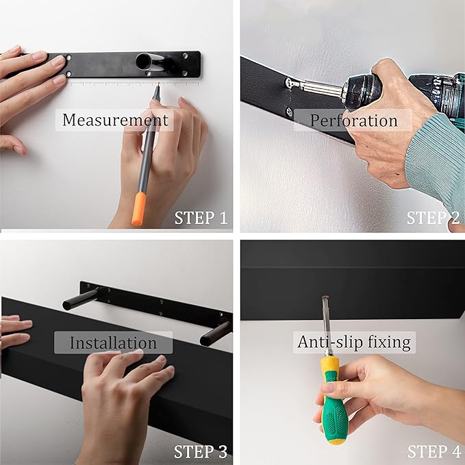 BAMEOS Floating Shelves, 31W x 8D Black Wall Mounted Wooden Shelves with Invisible Brackets Set of 2, Hanging Wall Shelves Decoration for Bedroom, Bathroom, Living Room and Kitchen