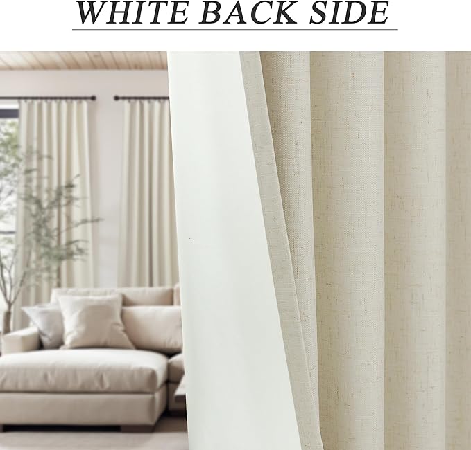 Country Farmhouse Style 94 Inch Curtains for Living Room Drape Back Tab Beige Linen Blackout Earthy Curtain Noise Reduction Light Blocking Cooling Window Treatment 2 Panel Burg Sunroom Bedroom 94 Long