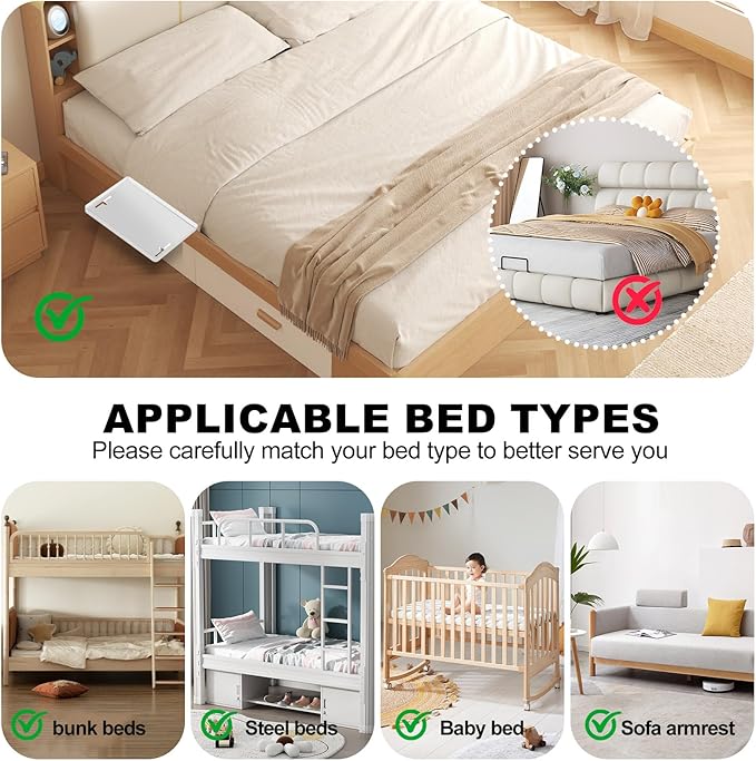 Bedside Shelf for Bunk & Loft Beds,College Dorm Room and Kids Room Essentials,Bed Side Table Tray Organizer,Clip On Nightstand,White