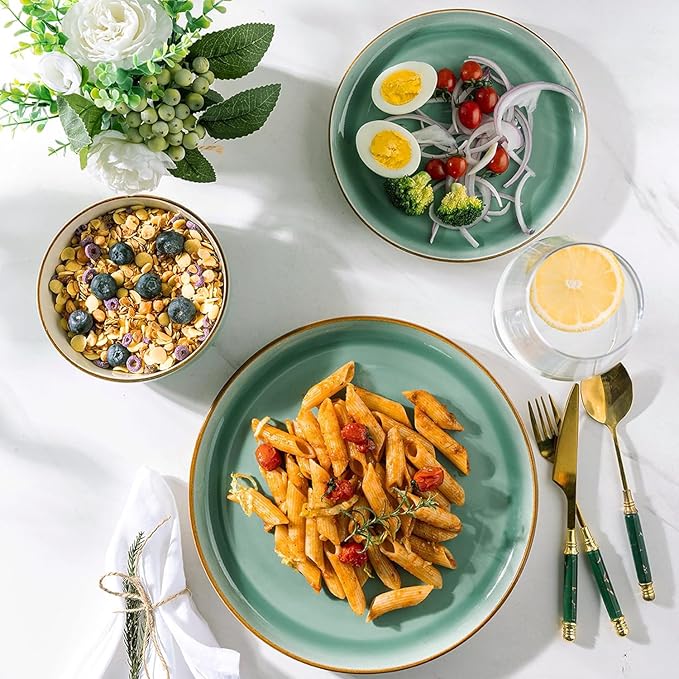 GBHOME Ceramic Dinnerware Sets, 18 Pieces Stoneware Dinnerware Set, Plates and Bowls Sets, Dishwasher & Microwave Safe,Dishes Set | Service for 6