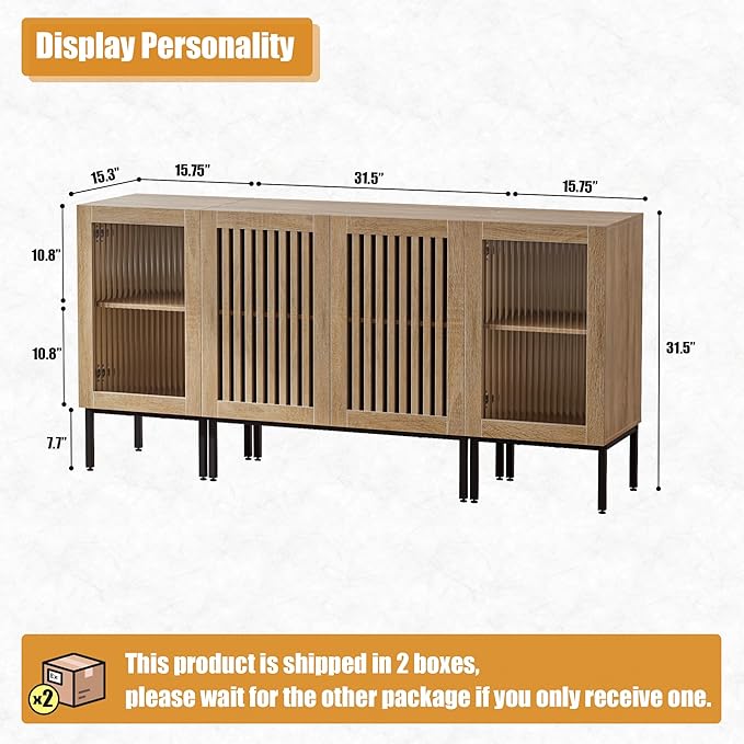 Farmhouse TV Stand for TVs up to 70 Inch, Entertainment Center TV Console with Storage Cabinets and Glass Doors,Media Console for Living Room,Oak