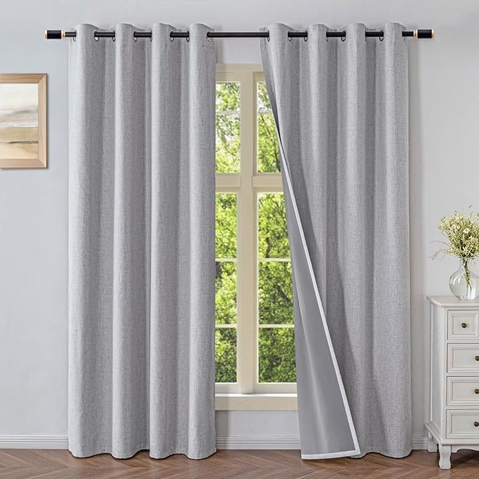 Blackout Curtains 72 Inch Length 2 Panels Set, 100% Black Out Textured Thermal Curtains, Grommet Light Blocking Drapes for Living Room Bedroom Luxury Decor(52W × 72L inch, Greyish White)