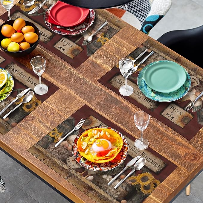 Farmhouse Rooster Placemats Set of 4 Farm Animal Chicken Place Mats 12x18 Inch Vintage Rustic Country Linen Table Mat Washable Non-Slip Placemat for Party Kitchen Dining Decor