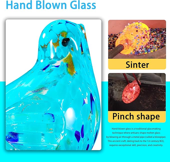 Decorative Solar Lights, Outdoor Solar Bird Stake Lights, Hand Blown Glass Decorative Garden Pathway Lights Outdoor Waterproof Glass Stakes (Light Blue)