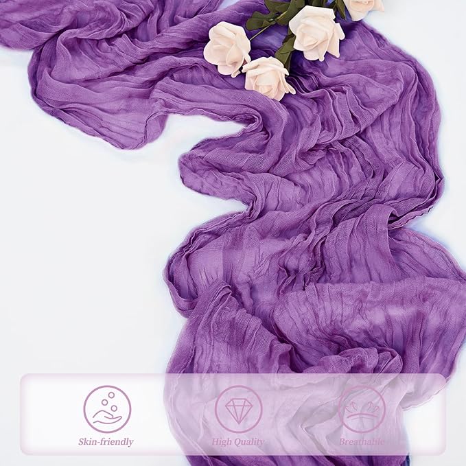 6 Pack Purple Cheesecloth Table Runner 10FT Boho Fabric Rustic Cheese Cloth Table Runner for Wedding Bridal Shower Baby Shower Gauze Sheer Birthday Party Table Decorations 20 x 120 Inch Long