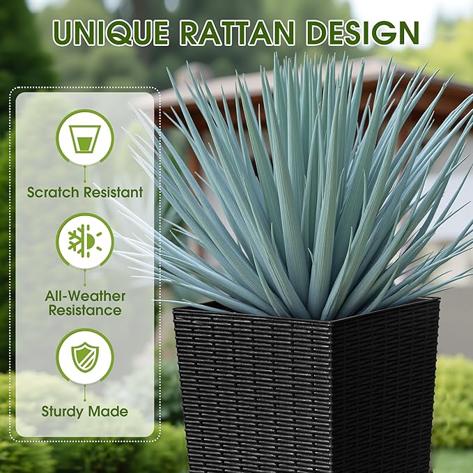 Devoko Resin Tall Planters for Outdoor Plants Set of 2, Large Taper Outdoor Planter Pots with 4 Drainage Holes, Flower Pots Modern Decor for Porch, Patio, Backyard, Home Garden (Black, 32")