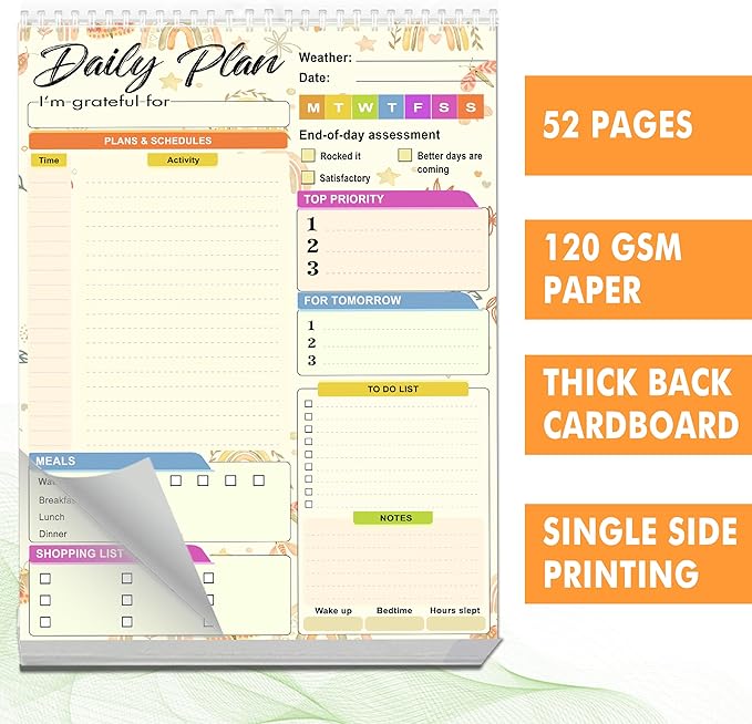 Daily planner notepad - Undated Daily Planner 52 Sheets 8.5" X 11" Daily for To-Do Lists, Habit Tracking, Academic Scheduling, and Productivity Goals - Perfect for Work, Home, and Office Organization| Rainbows