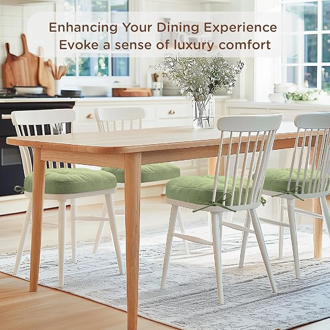 Codi 6 Pack Dining Chair Cushions, Thick Chairs Pads for Indoor Kitchen Room - Washable, Non-Slip Seat Cushion with Ties, 16.5"x16.5"x 3.5", Set of 6, Sage