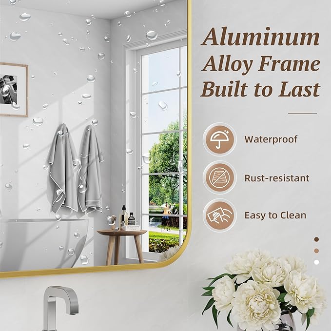 Bathroom Mirror 60" x 36", Large Rectangle Wall Mirror, Gold Metal Frame Wall Mounted Mirrors for Bathroom, Vanity, Bedroom, Entryway Decor(Horizontal/Vertical)